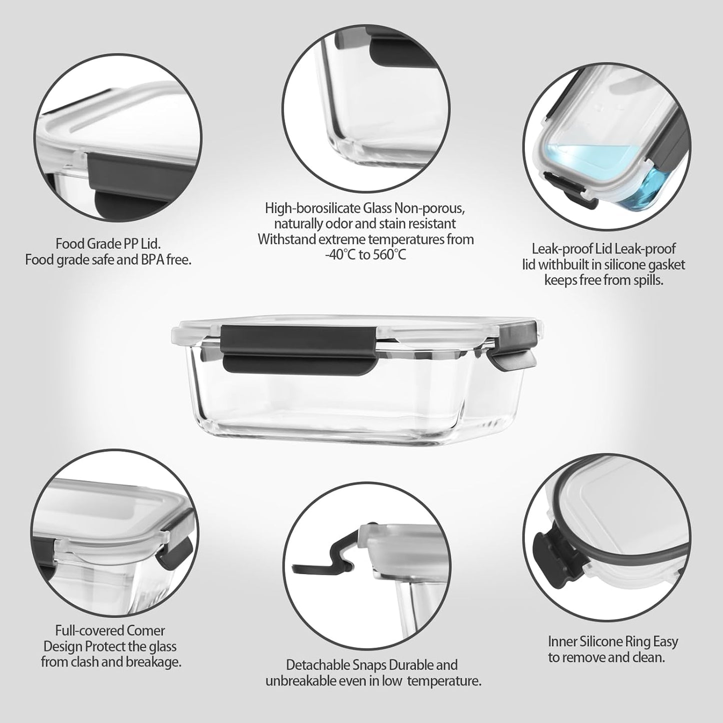 Glass Food Storage Containers with Lids Airtight, Glass Meal Prep Containers with Snap Lids for Food, Bpa-free,Easy to Open&Close/Microwave,Oven,Freezer,Dishwasher Safe/Leak-proof [10 Pack]