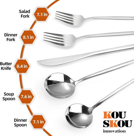 Silverware Set, Stainless Steel 20 Piece Flatware Sets Service for 4, Cutlery Utensil Set, Mirror Polished, Include Fork Knife Spoon Set, Dishwasher Safe