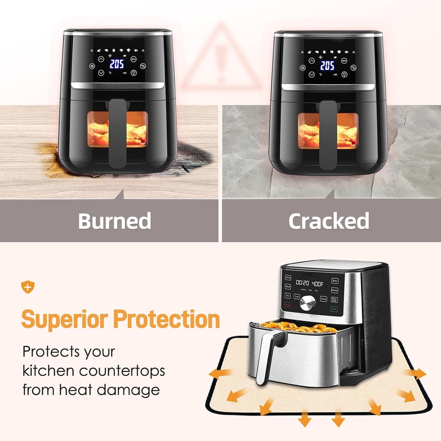 Heat Resistant Mats for Countertop - Fireproof 15x18 in Heat Resistant Mats for Air Fryer - Kitchen Countertop Protector for Air Fryer, Coffee Maker, Stand Mixer, Toaster, Oven 2PCS - Khaki