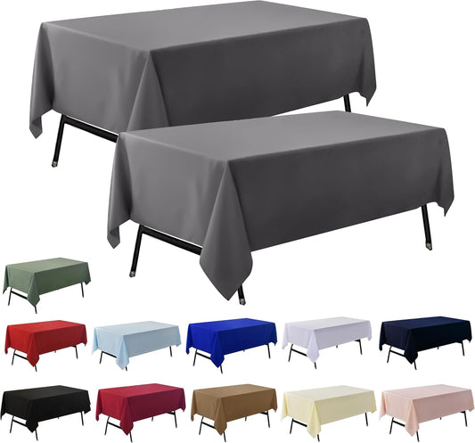 2-Pack 60x120 inch Grey Table Cloths, Solid Stain and Wrinkle Resistant Oblong Tablecloth, Premium Plain Weave Polyester Fabric Rectangle Table Linen Covers for Hotel, Wedding