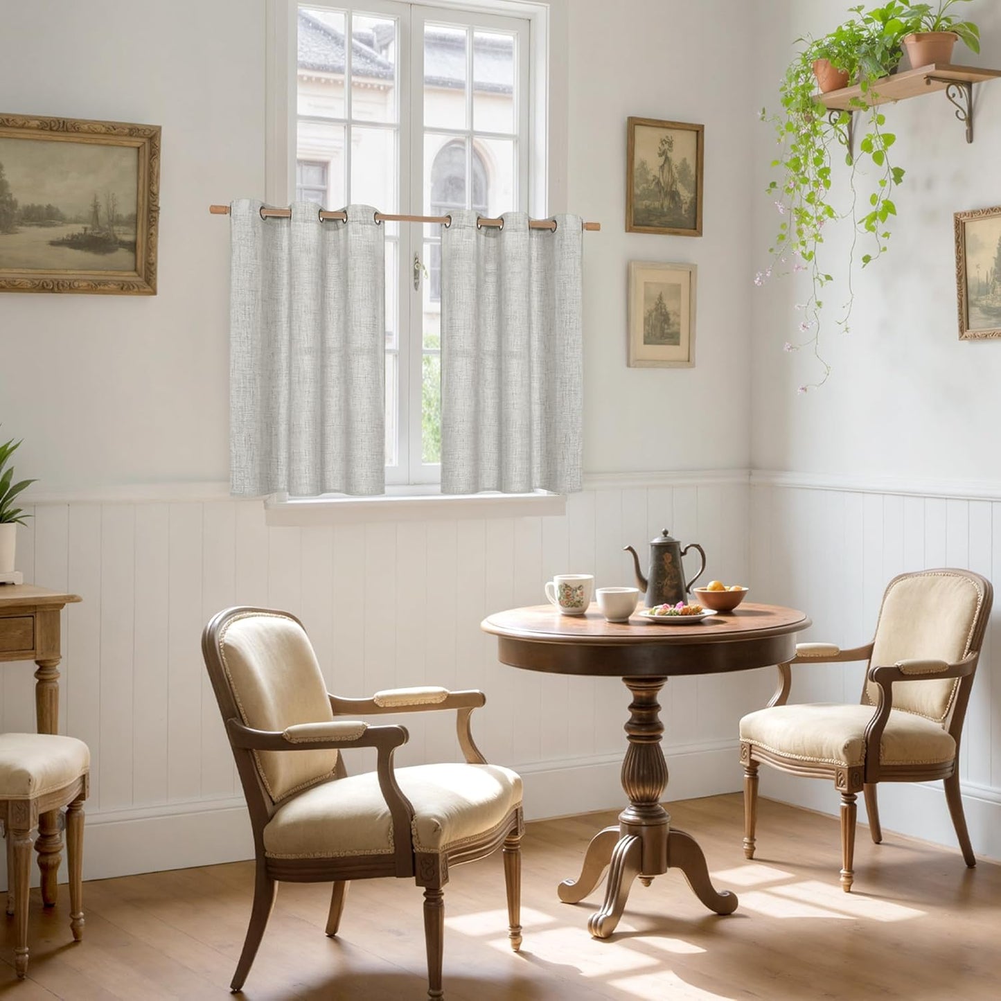 YoungsTex Light Grey Linen Curtains for Kitchen Window 40 Inch Length, Light Filtering Semi Sheer Short Drapes with Bronze Grommet Privacy for Bedroom Bathroom Cafe, 42 x 40 Inch, 2 Panels