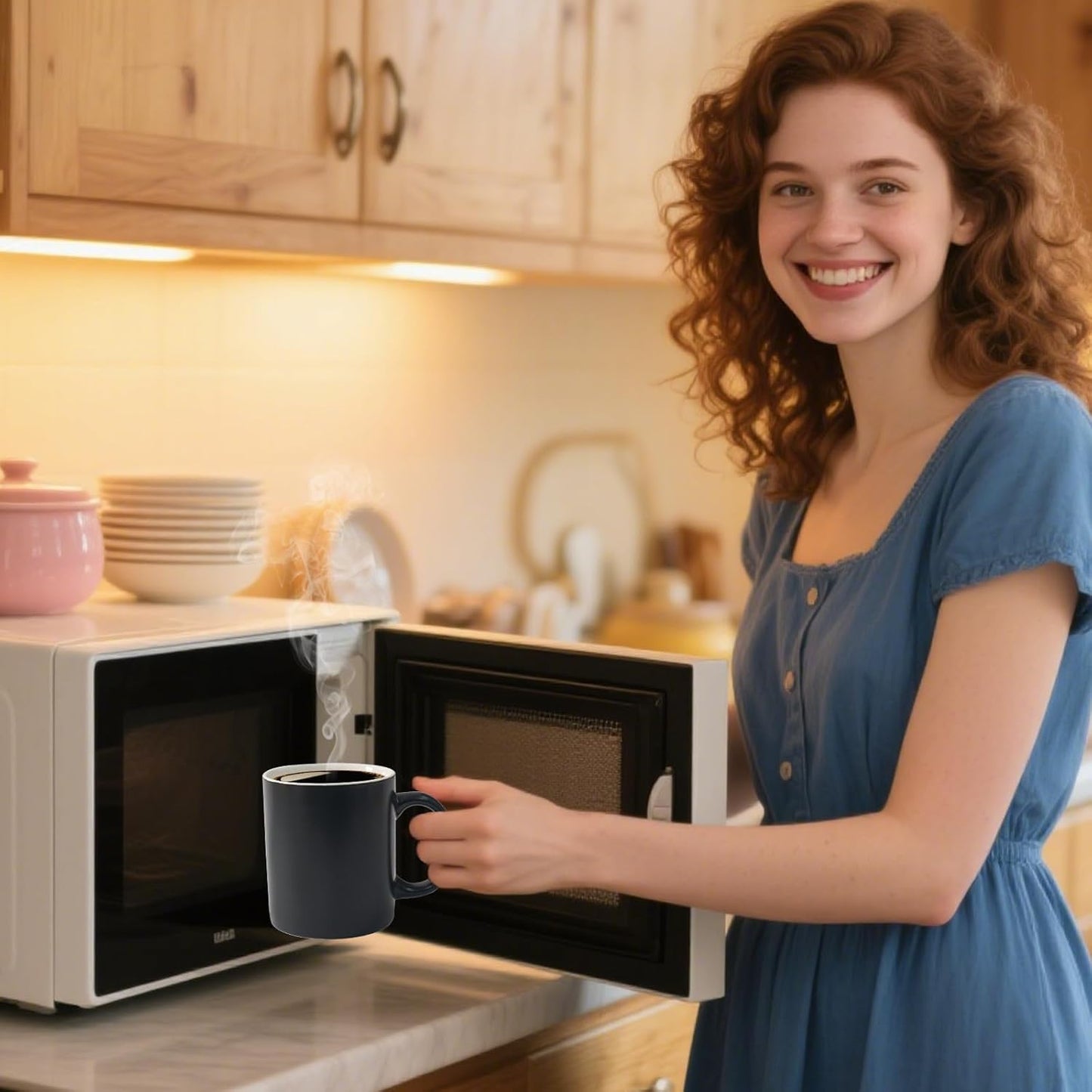 12 oz Cup (4pcs), Black Ceramic Coffee Mug for Milk Tea, Set of 4