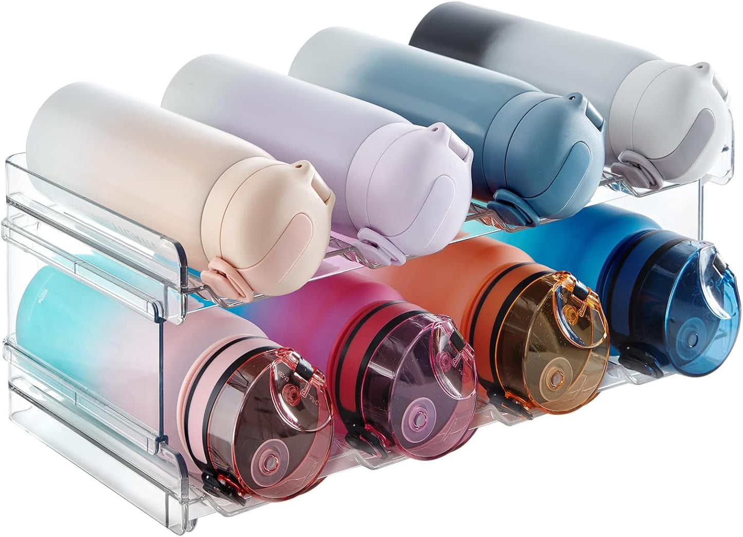 Lifewit Stackable Water Bottle Organizer for Cabinet, Plastic Bottle Holder Fits Bottles & Tumblers up to 3.8" Diameter, Pantry, Countertop & Fridge, 2 Tier Holds 8 Bottles