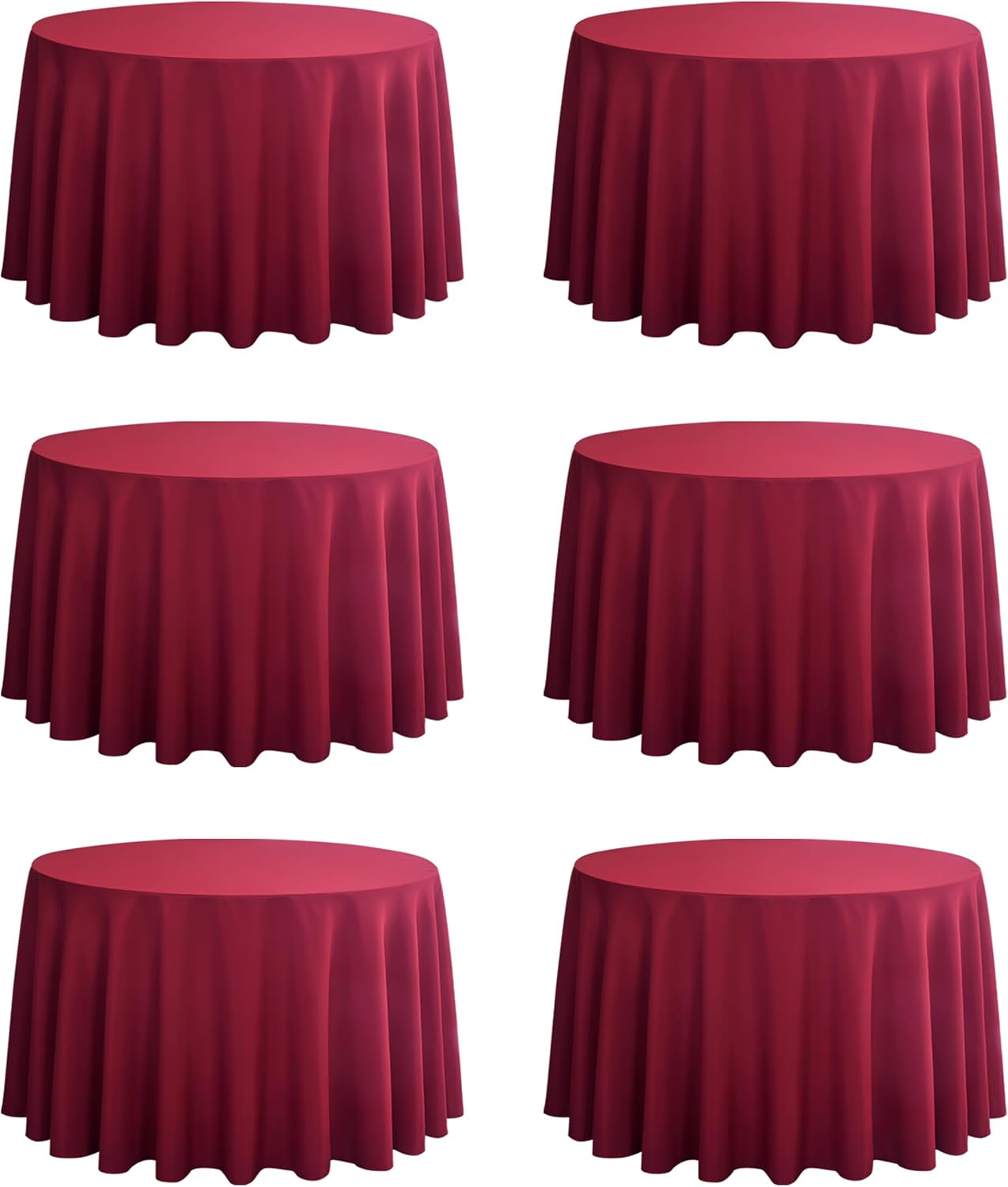 6-Pack Round 108-inch Burgundy Table Cloths, Solid Stain and Wrinkle Resistant Circular Tablecloth, Premium Plain Weave Polyester Fabric Table Linen Covers for Hotel, Banquet