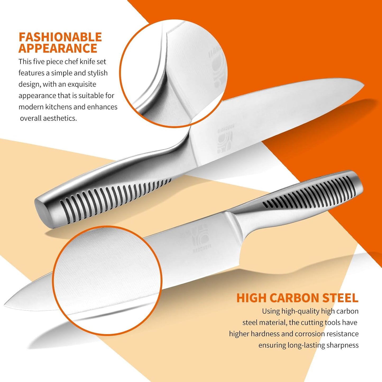 5-Piece Professional Chef Knife Set - Ultra-Sharp Kitchen Knives with Ergonomic steel handle, Ideal for Home, Outdoor, Camping, BBQ, and Gifts for Men