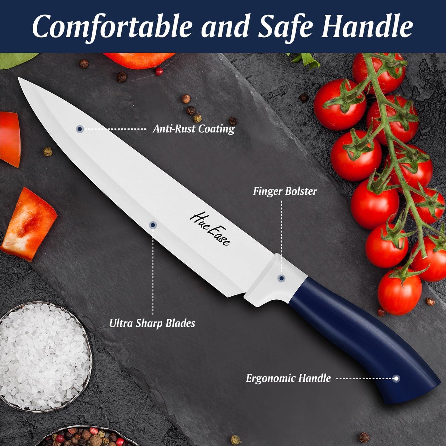 Kitchen Knife Set with Block and Build-In Sharpener,14-Piece German High Carbon Stainless Steel Knives Sharp Blade, Dishwasher Safe (14pcs-blue with white ceramic coating)