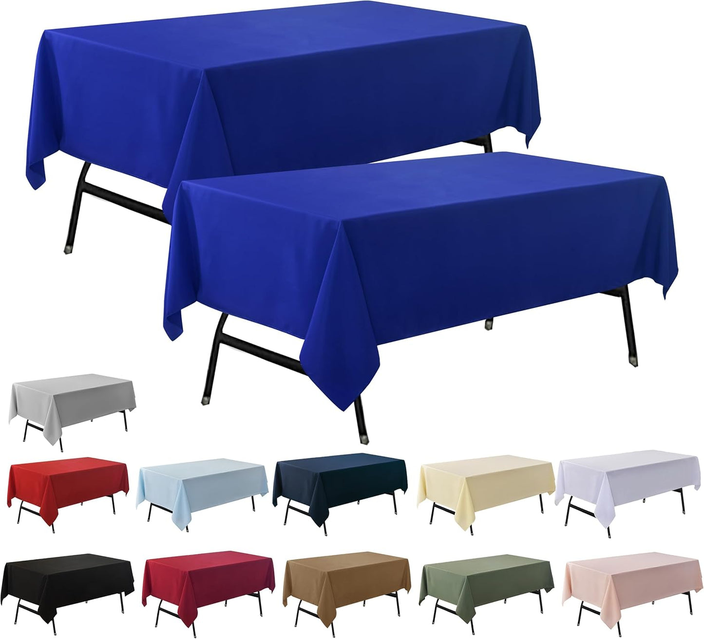 2-Pack 60x120 inch Royal Blue Table Cloths, Solid Stain and Wrinkle Resistant Oblong Tablecloth, Premium Plain Weave Polyester Fabric Rectangle Table Linen Covers for Hotel, Wedding