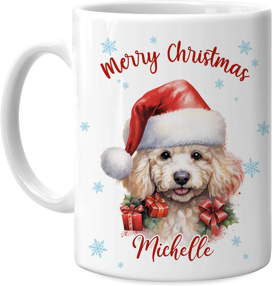 Hyturtle Personalized Gifts Dog Lover - Poodle Merry Christmas Custom Name Ceramic Coffee Mug Cup 11oz - Cute Animal Lovers Gifts For Women, Girl kids Family On Birthday, Christmas