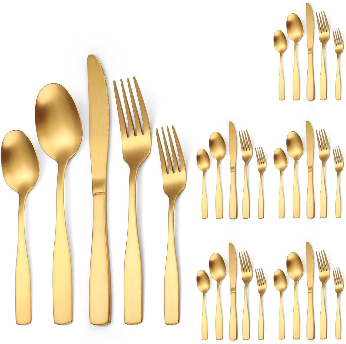 A·HOUSEWARE Gold Matte Cutlery Stainless Steel Silverware Satin Finish Flatware Set for 6 Tableware 30 Pieces Kitchen Eating Utensils for Home and Restaurant