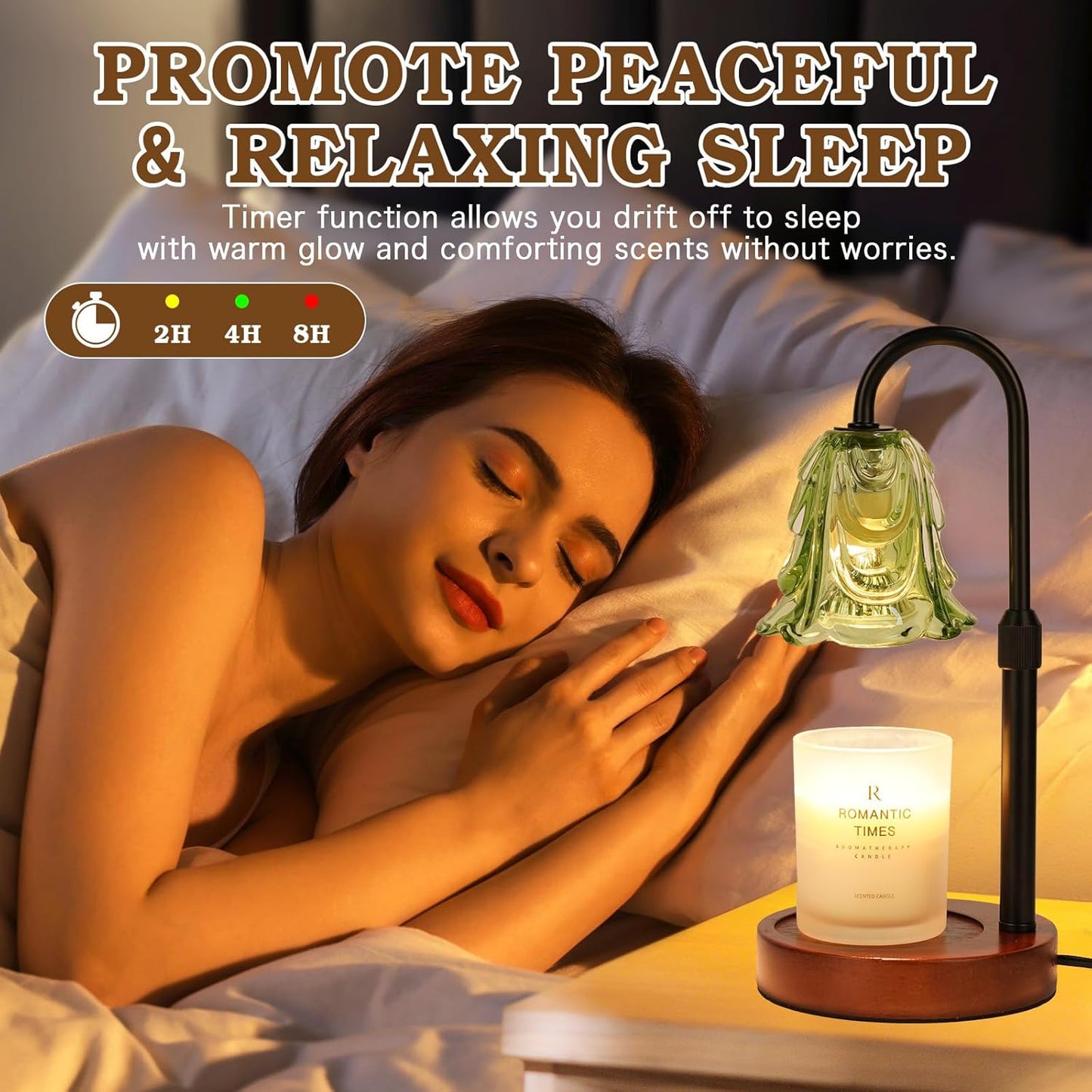 Small Candle Warmer Lamp with Timer, Adjustable Green Lamp Warmer for Jar Candles, Unique Women Gifts for Birthday, Dimmable Candle Heater, Christmas Gifts, Cute Wax Warming Light with Wood Base