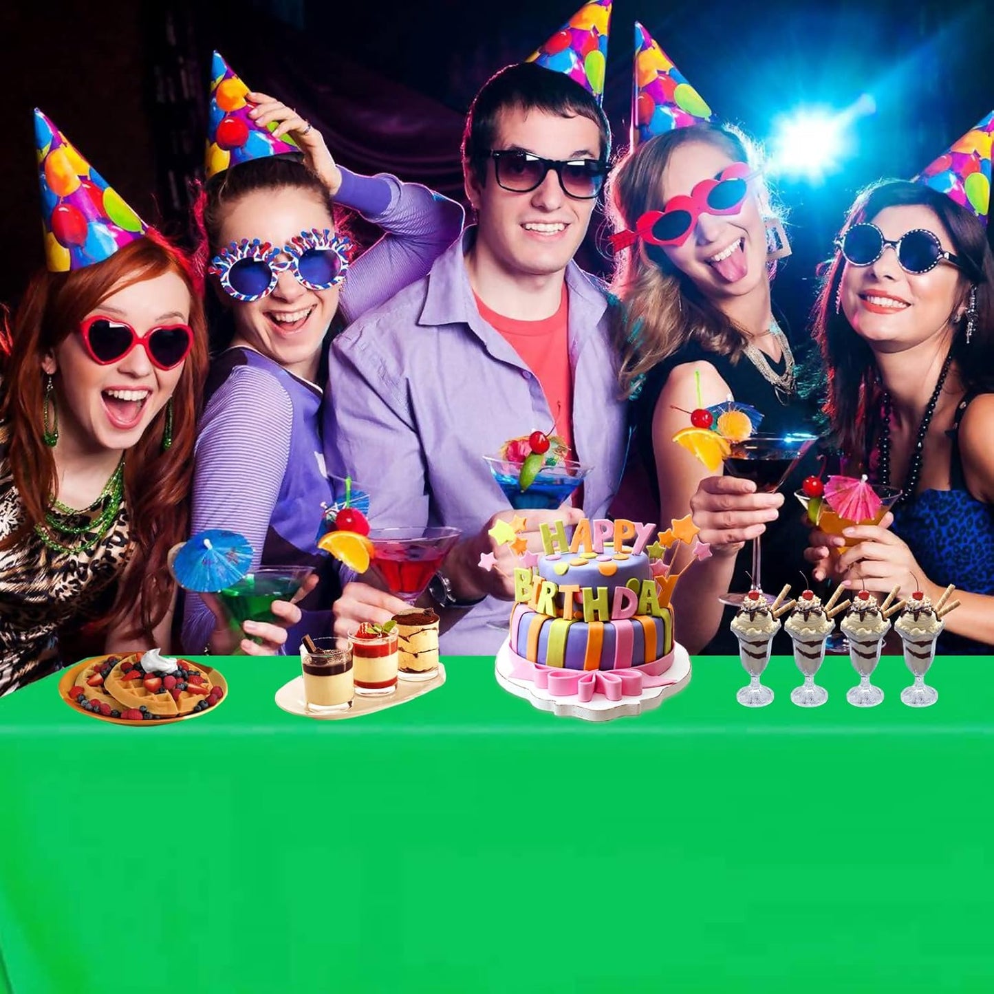 FUNTOOB Green Plastic Table Cloth - 4 Pack Disposable Table Covers - Forest Pattern - Baby Shower, Gender Reveal, Birthday Party Decorations - 54" X 72"