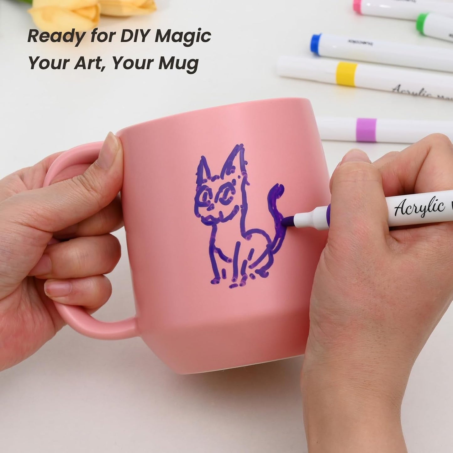 Miicol Ceramic Coffee Mug, 16 oz Large Coffee Cup, Tea Mug with Handle, Flat Bottom Mug for Men, Women, Office, Microwave and Dishwasher Safe, Multi-Color, Pink