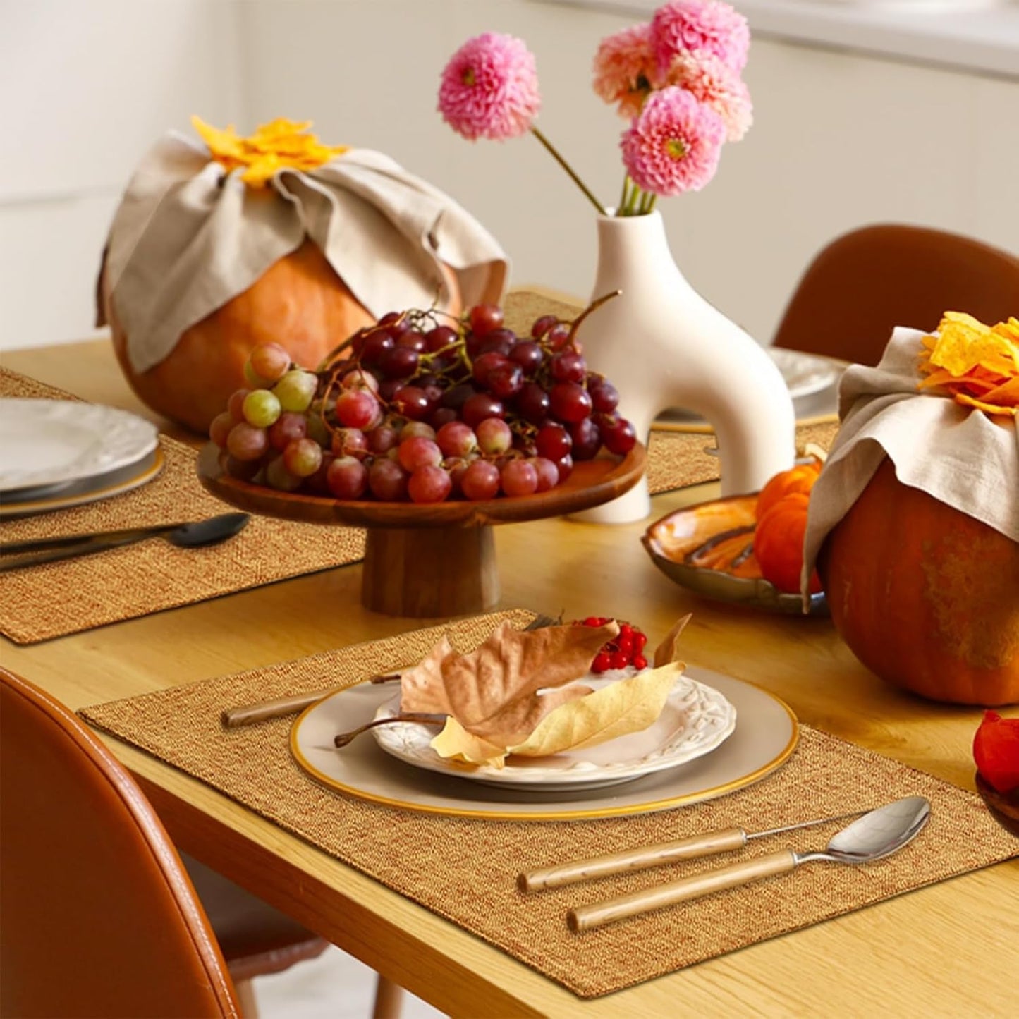 Homaxy Cloths Placemats for Dining Table Set of 4, Heat Resistant Washable Cotton Linen Blend Table Mats, Ideal for Kitchen Party Dining Decoration, 13" x 19", Amber