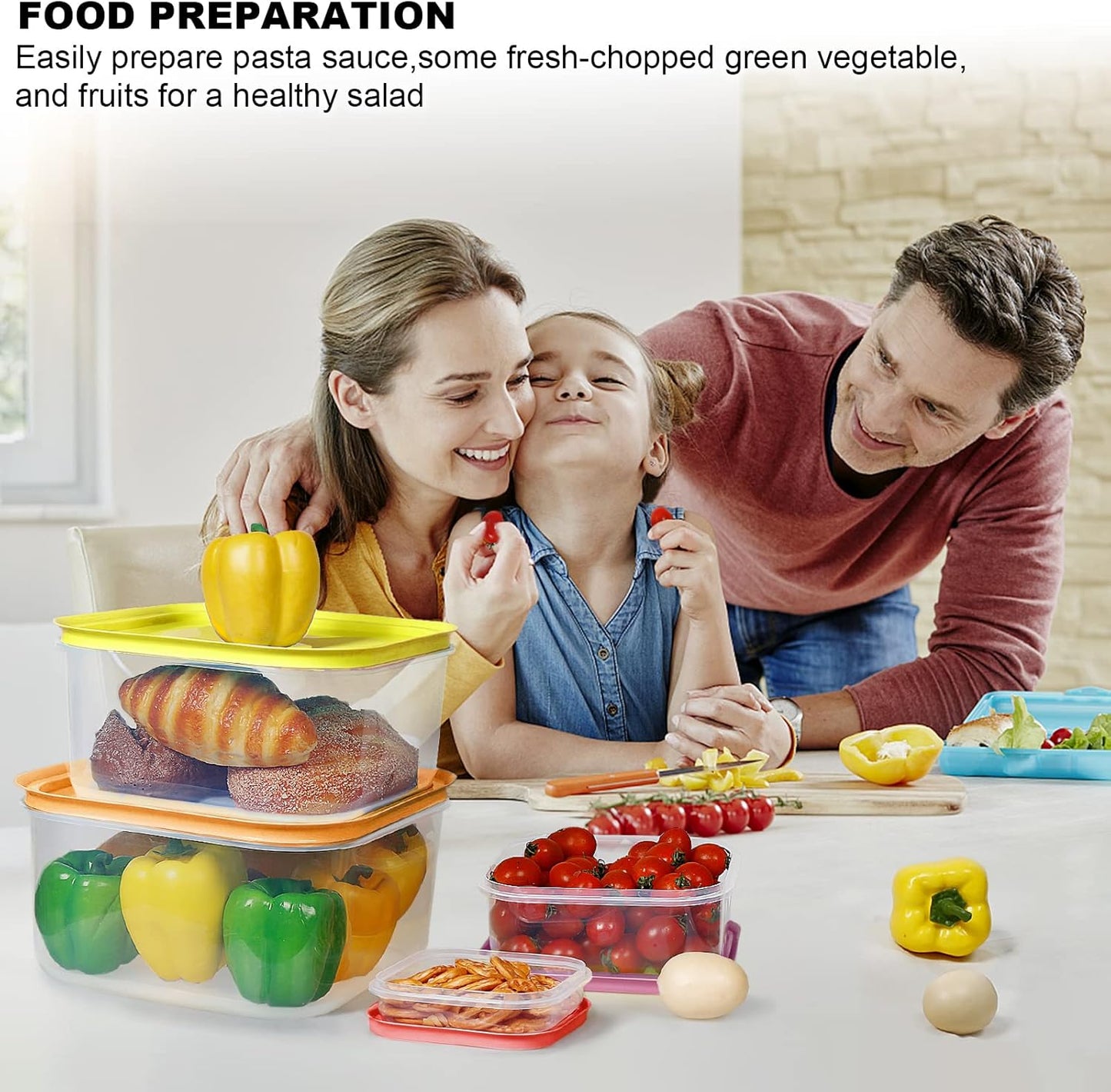 shopwithgreen Plastic Storage Bowls with Lids, Rapid-Access Kitchen Bowls Food Storage, Airtight Nest Stackable Space-Save Design, Dishwasher & Microwave & Freezer Safe, Multi-Color, 8 Pack