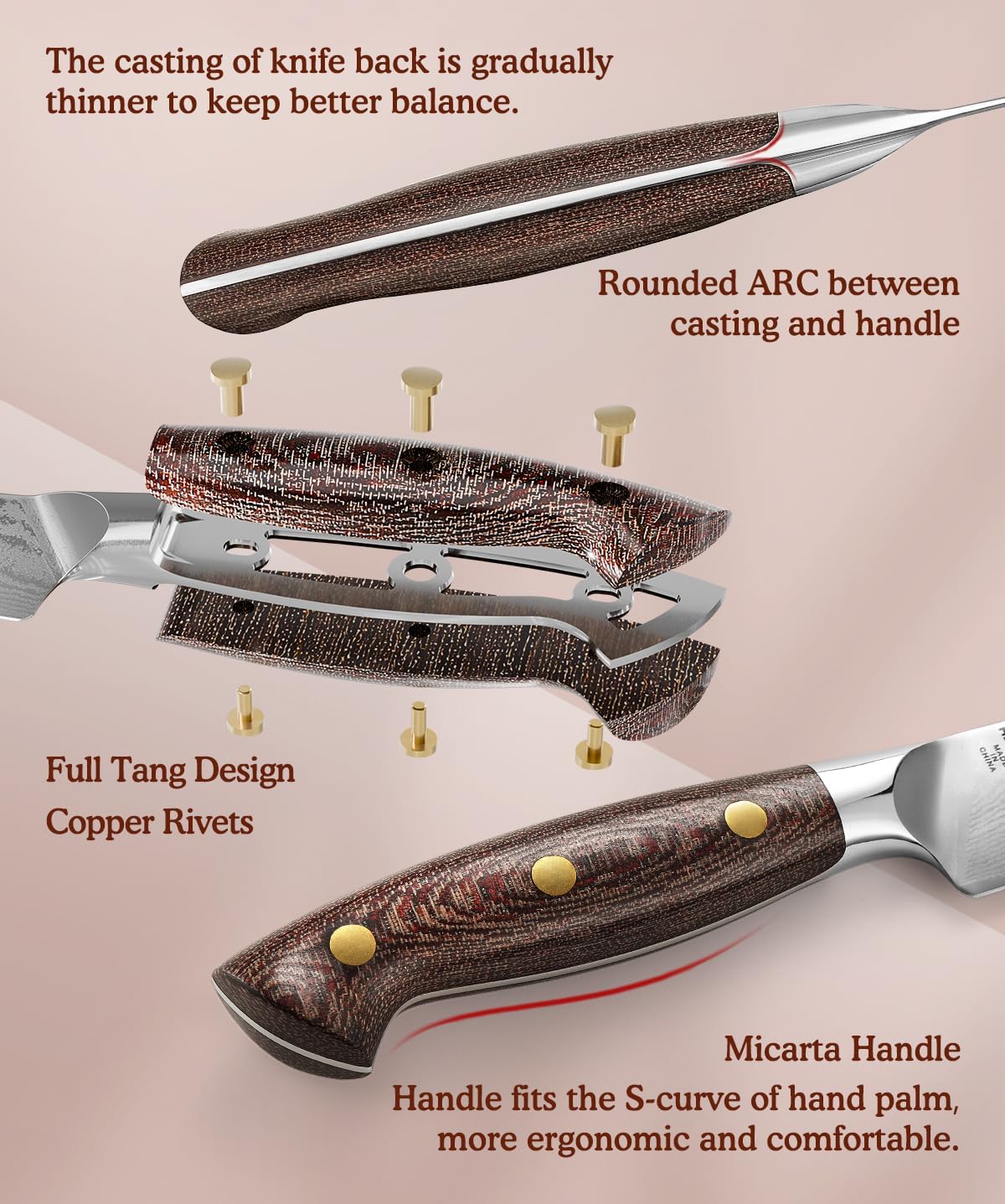 HEZHEN 5.3 Inches All Purpose Kitchen Knife with Sheath, 67 Layers Damascus Steel Kitchen Utility Knife for Cooking Preparation, Petty Knife, Micarta Handle,Gift Ready