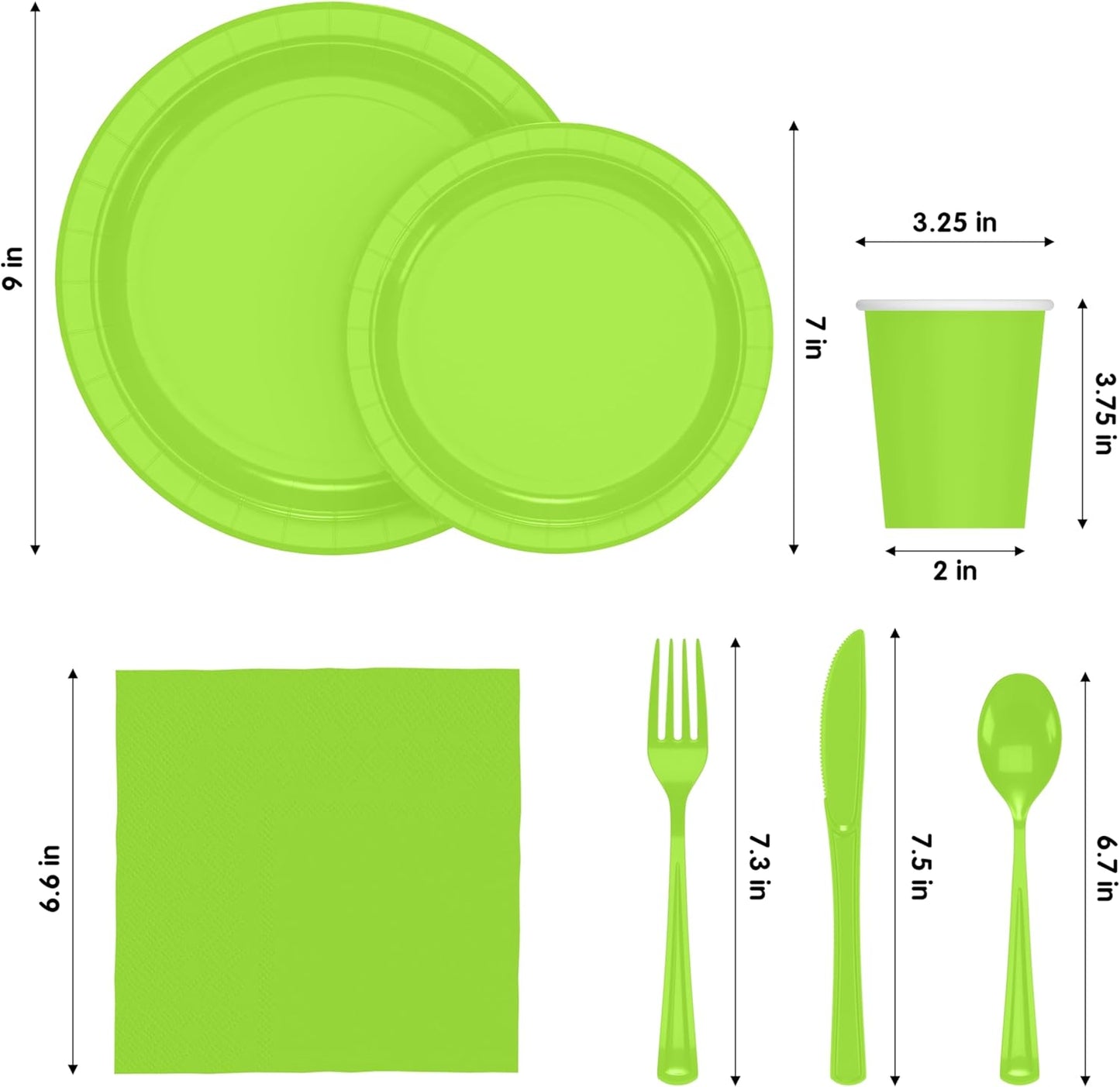 Exquisite 350 Pcs Lime Paper Plates For Party, Lime Disposable Plates Set, 50 Of Each 9" Dinner Plate Set, 7" Dessert Plate, Cups, Napkins & Cutlery Paper Dinnerware