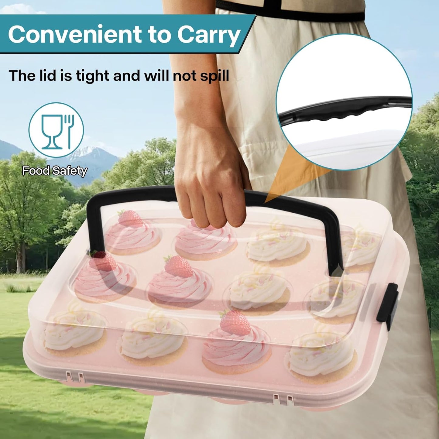 2-Pack Pink Cupcake Pan with Lid, 12-Cup Nonstick Cupcake Baking Pan with Handle for Easy Baking and Travel – Perfect Cupcake Pan for Parties, Birthdays, and Gifting