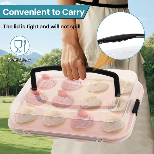 2-Pack Pink Cupcake Pan with Lid, 12-Cup Nonstick Cupcake Baking Pan with Handle for Easy Baking and Travel – Perfect Cupcake Pan for Parties, Birthdays, and Gifting