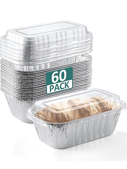 60 Pack 6x3.5x2 Disposable Aluminum Loaf Pans with Lids Small-Aluminum-Foil-Pans-Tin-Foil-Baking-Pans-Tin-Trays-Food-Containers-for-Baking-Cakes-Bread-Meat-Loaves