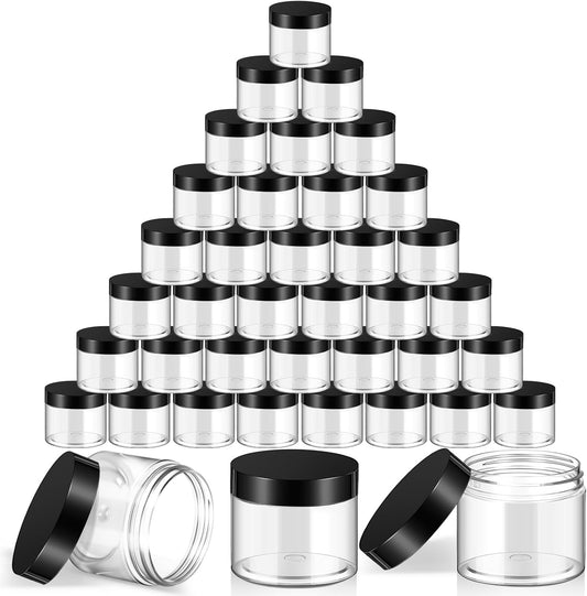 36 Pieces Plastic Jars with Lids Round Clear Container Leak Proof Airtight Cosmetic Small Empty Jars for Lotions Ointments Travel Toiletries Creams Make up Storage (1.5 oz, Black)