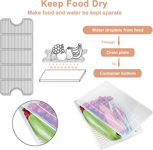 Food Storage Container, Plastic Food Containers with Removable Drain Plate and Lid, Stackable Portable Freezer Storage Containers - Tray to Keep Fruits, Vegetables, Meat and More (4,Large)