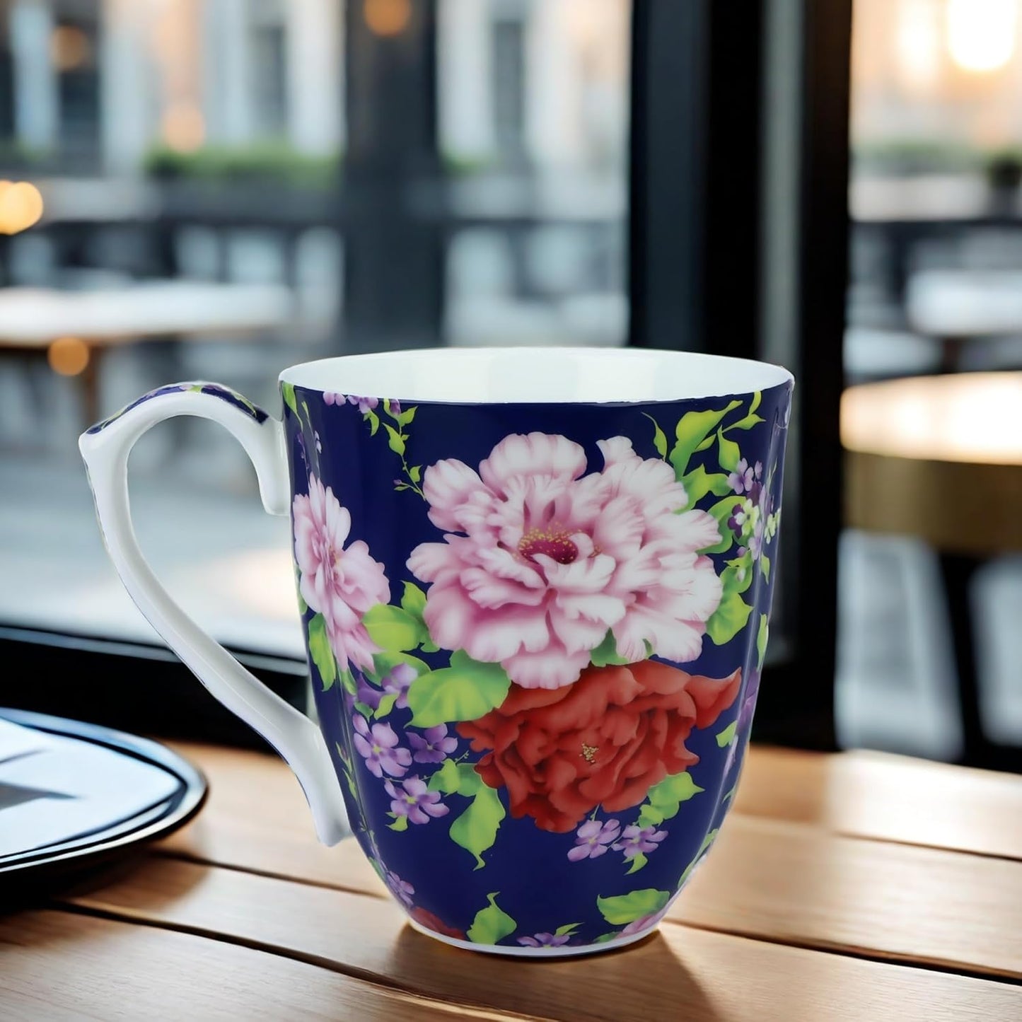 14oz Cute Coffee Mugs for Women Cute Mugs Bone China Floral Coffee Mug Teacups for Mom Women Birthday Gifts Christmas Gifts