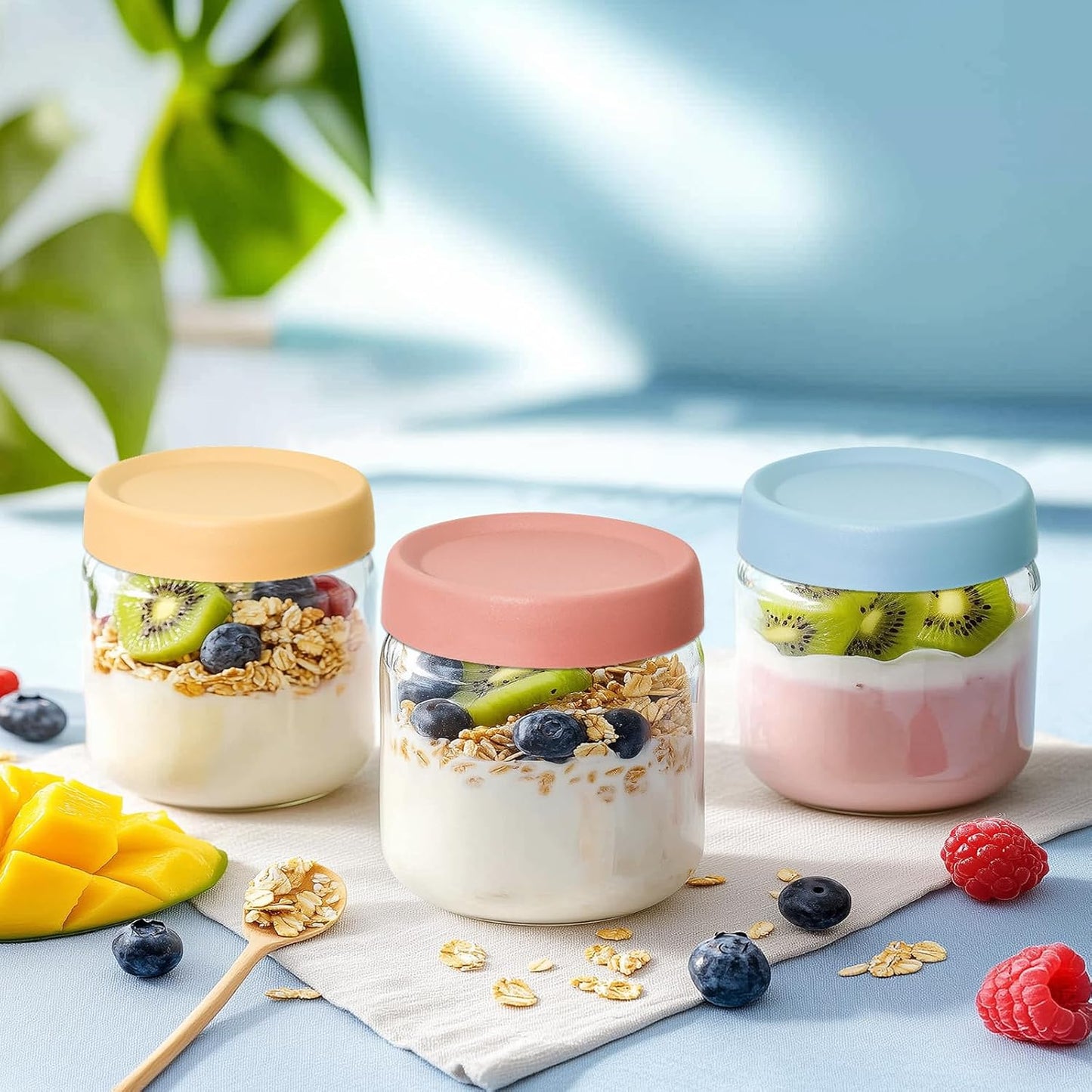 KEYWING 12 Pack Overnight Oats Containers With Lids, 10 oz Wide Mouth Mason Jars with Airtight Lids, Meal Prep Containers Food Storage Glass Jars in Bulk for Snack Yogurt Salad Spice Cereal