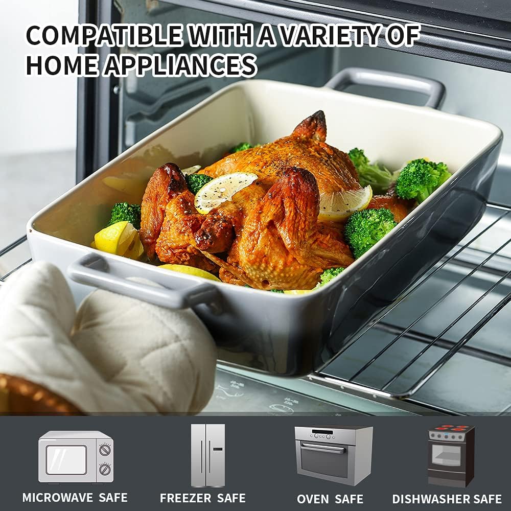 Bakeware Set, Ceramic Baking Dish, Rectangular Baking Pans for Cooking, Cake Dinner, Kitchen, Banquet and Daily Use, 12 x 8.5 Inches, 3-Piece (Gradient Gray)