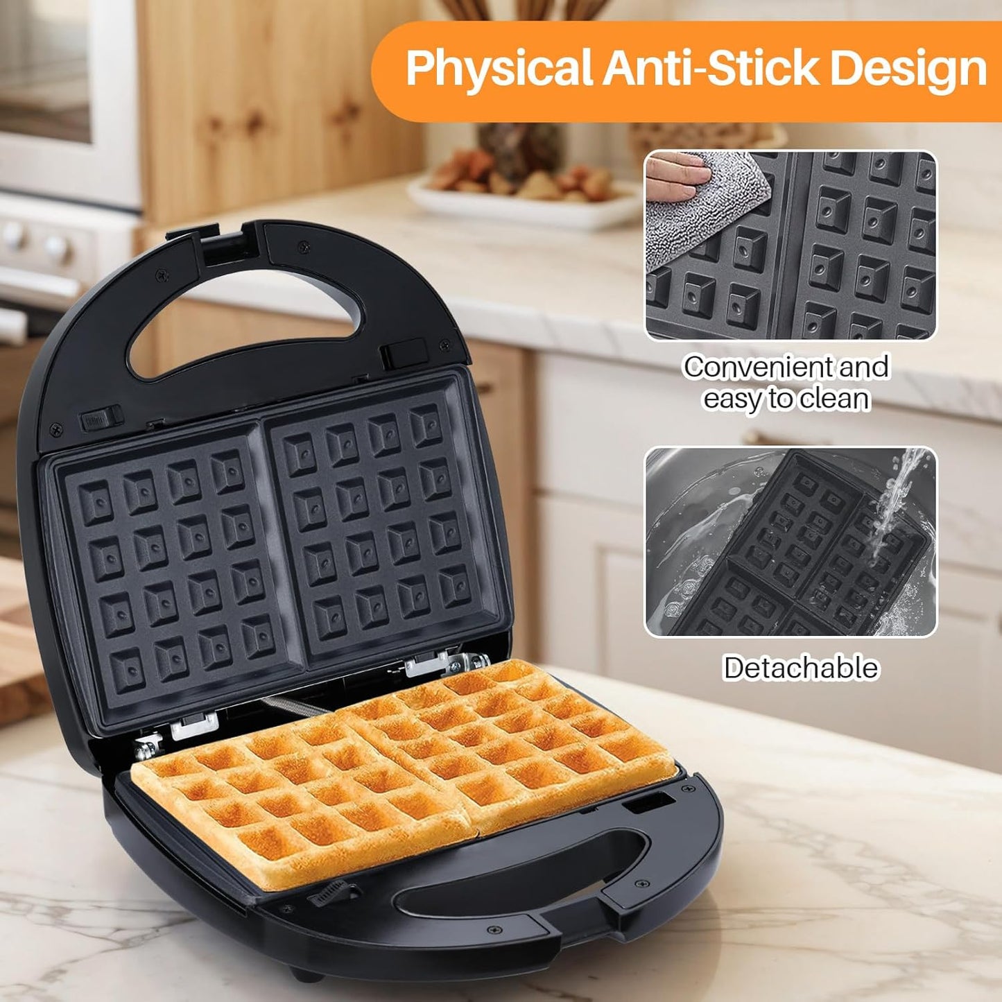 6-in-1 Waffle Maker with Removable Plates, Breakfast Sandwich Press Precise 210°F-450°F/100°C-230°C Control, Easy Clean, Meet Various Needs (6-in-1 Waffle Maker)