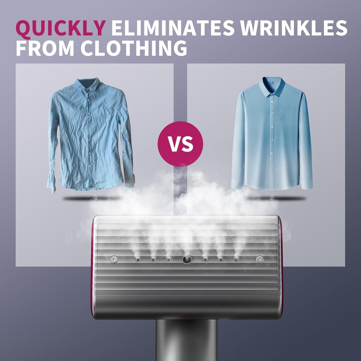 Steamer for Clothes, Portable Home & Travel Handheld Wrinkles Remover for Clothes, 15s Fast Heat-Up, 70ml Water Tank with Measuring Cup, Portable Garment Steamer for 120V Countries, Silver Gray