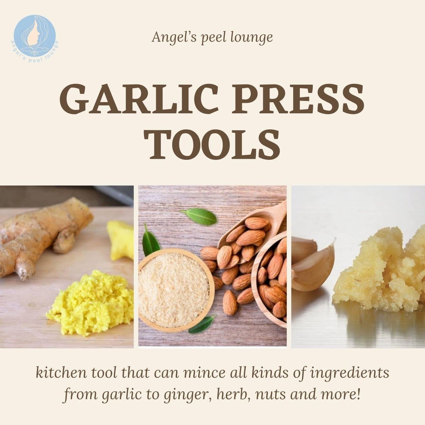 Angel’s Peel Lounge Garlic Mincer, Manual Garlic Grinder for Quick Meal Preparation - Kitchen Tools for Mincing Garlic, Ginger, Herbs, Nuts (Orange)