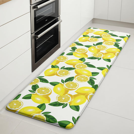 Lemon Kitchen Mats for Floor - Anti Fatigue Mats for Kitchen Floor, Cushioned Non-Skid Washable Memory Foam Rug for Office, Sink, Laundry (17.3"×59"×0.47") White
