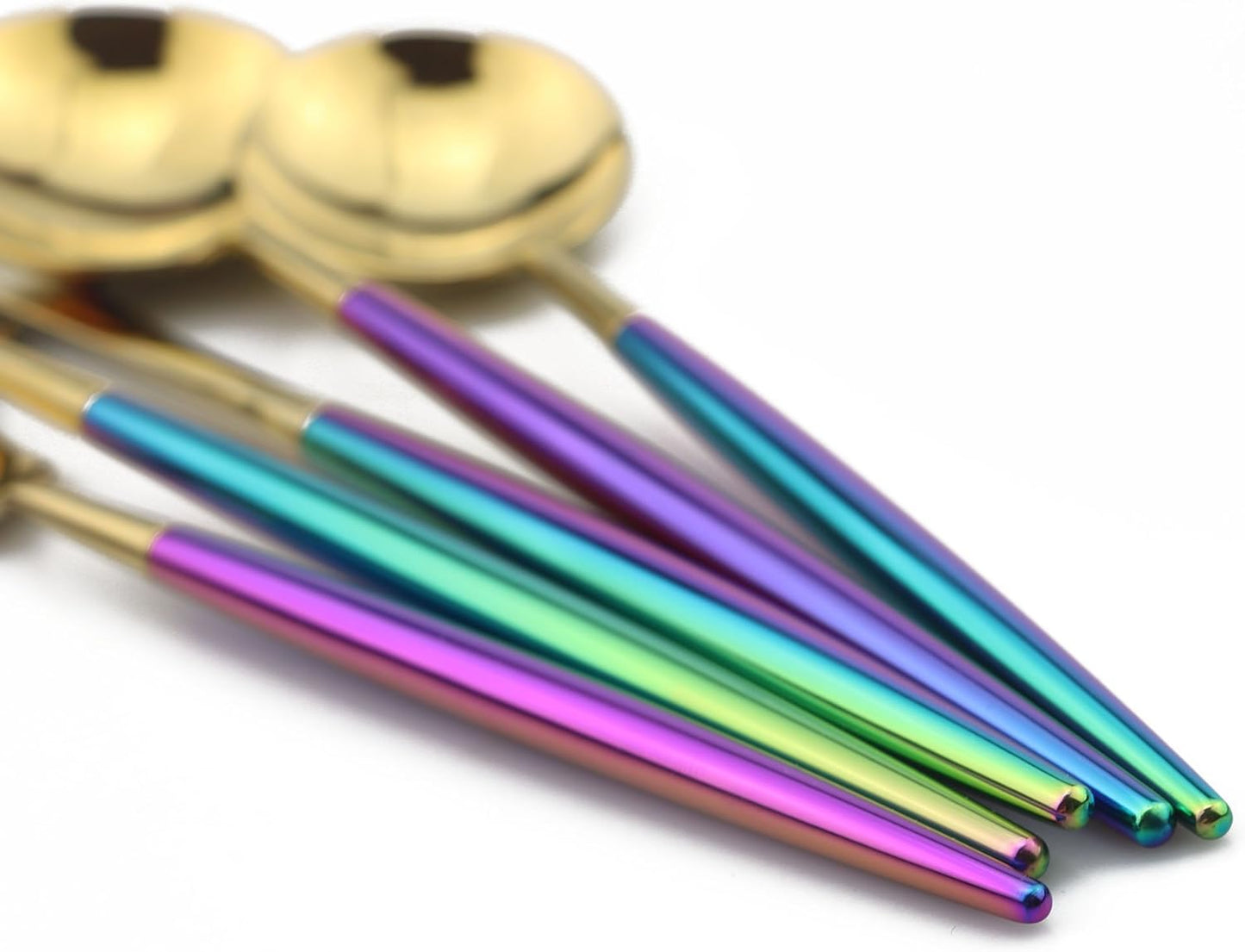 5-Piece Coloful Rainbow Handle Gold Flatware Set, Mirror 18/10 Stainless Steel, Service for 1