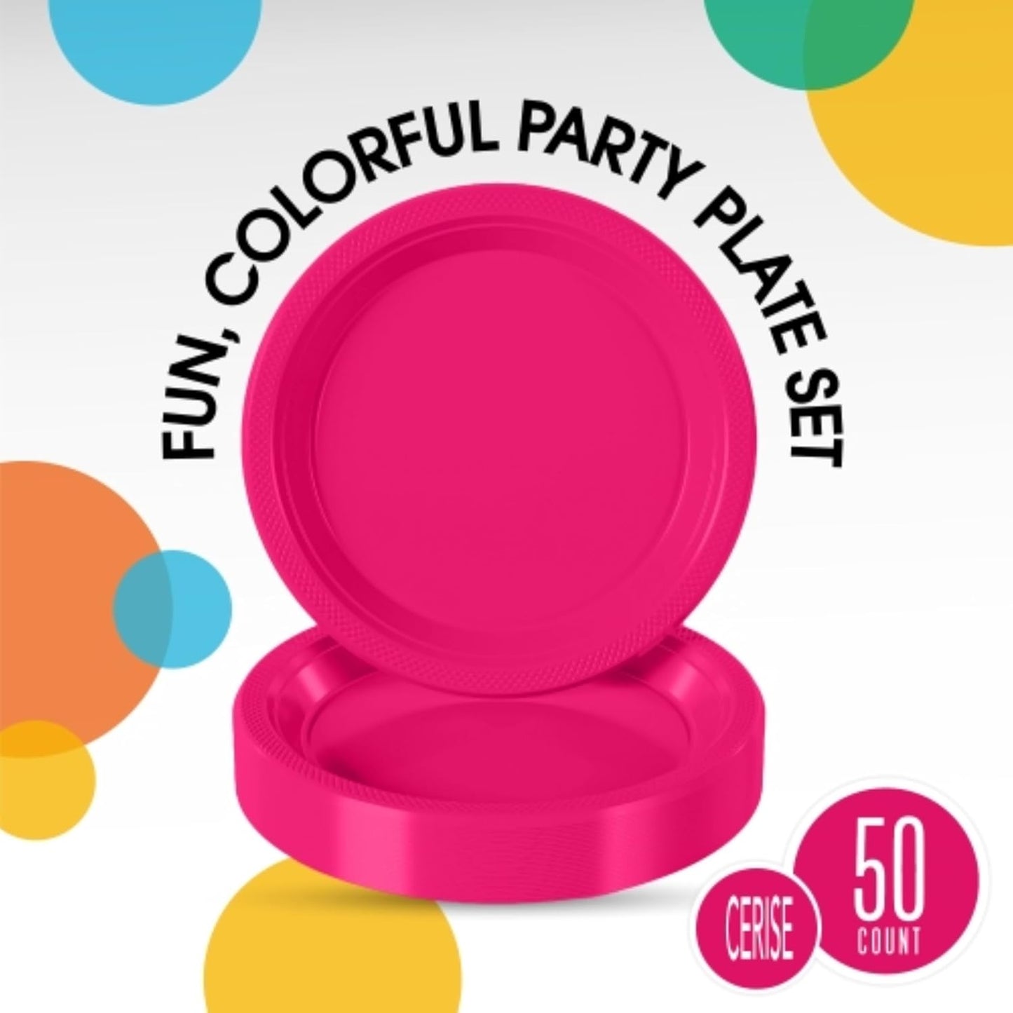 Exquisite Party Solids Hot Pink Plastic Plates For Party Supplies 9" Hot Pink Disposable Plates Heavy Duty 50 Pcs Plastic Dinnerware Sets Heavy Duty 350 GSM Disposable Dinnerware Set
