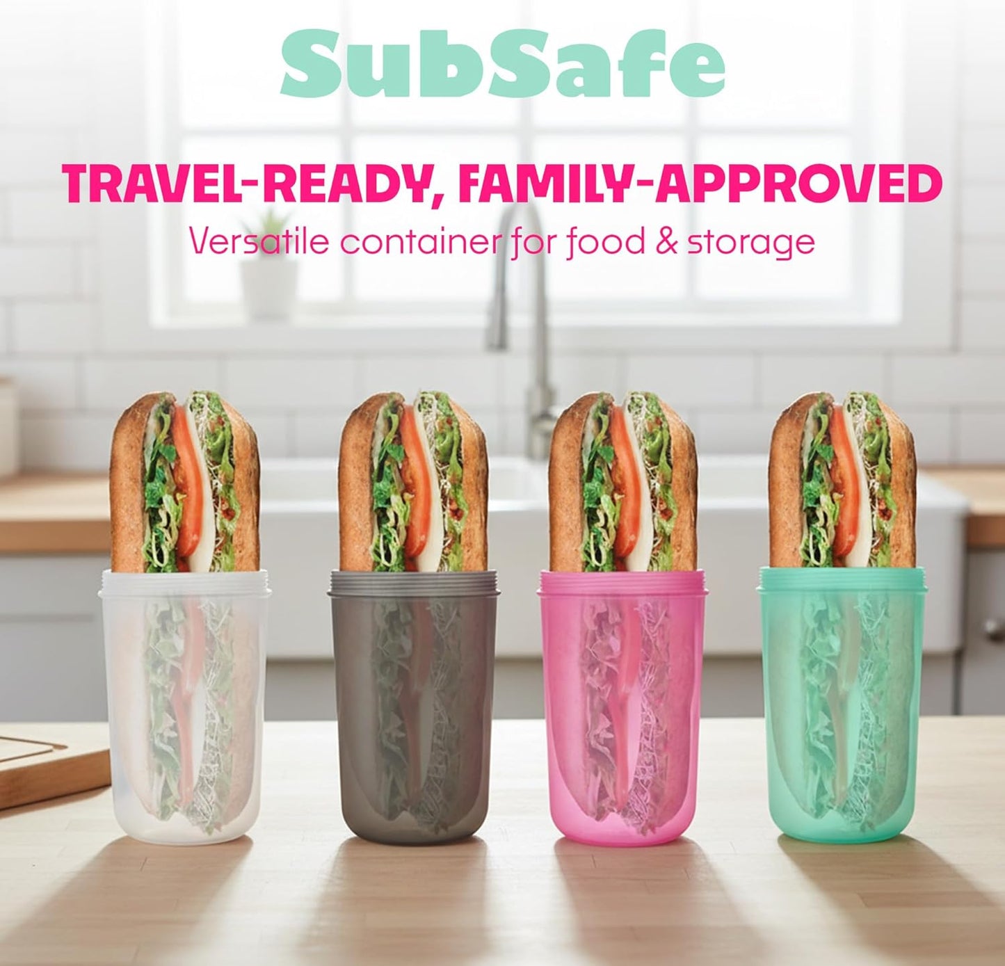 SubSafe 3-Piece Sub Sandwich Container, Seafoam Green - As Seen on Shark Tank - Waterproof, Crushproof, BPA-Free Food Storage that Floats - Fits 6 & 12 in Subs - Great for Travel, Beach, Camping
