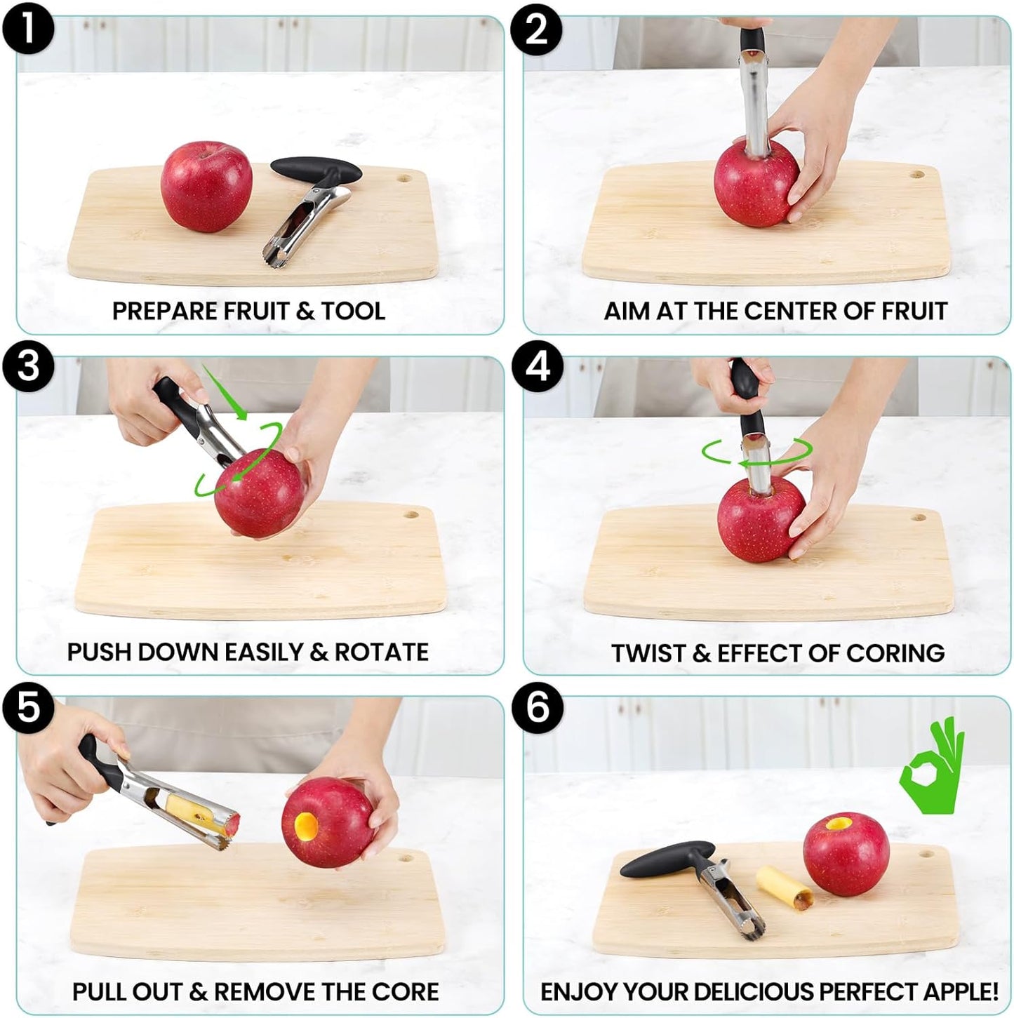 SCHVUBENR Premium Apple Corer Tool - Easy to Use and Clean - Sturdy Apple Core Remover with Sharp Serrature - Stainless Steel Corers for Apple and Pear - Core Fruits with Ease(Black)