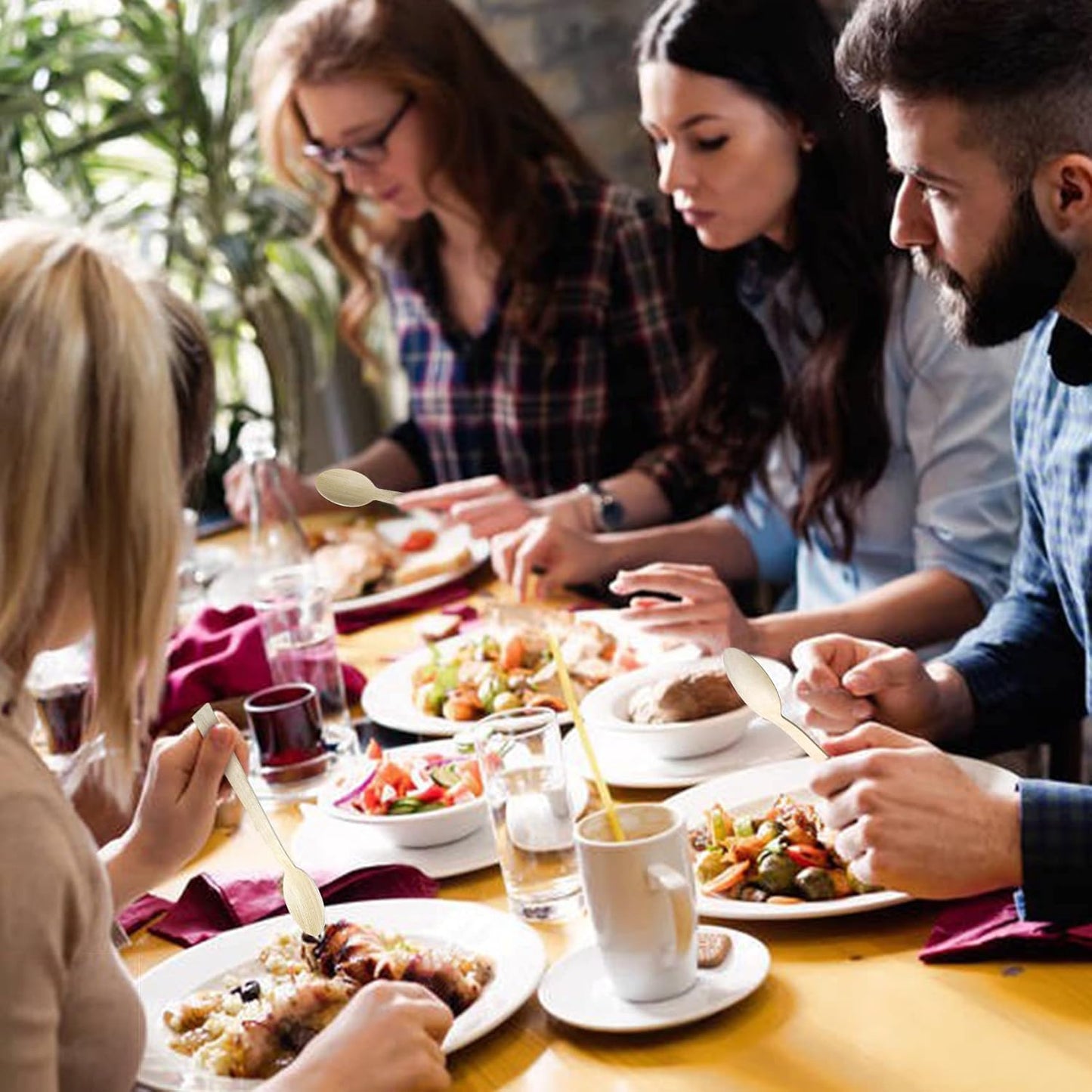 100% Bamboo Utensils -100 PK 6.7" Bamboo Spoons Disposable Cutlery Set Compostable Biodegradable Eco Friendly Renewable Flatware Spoon