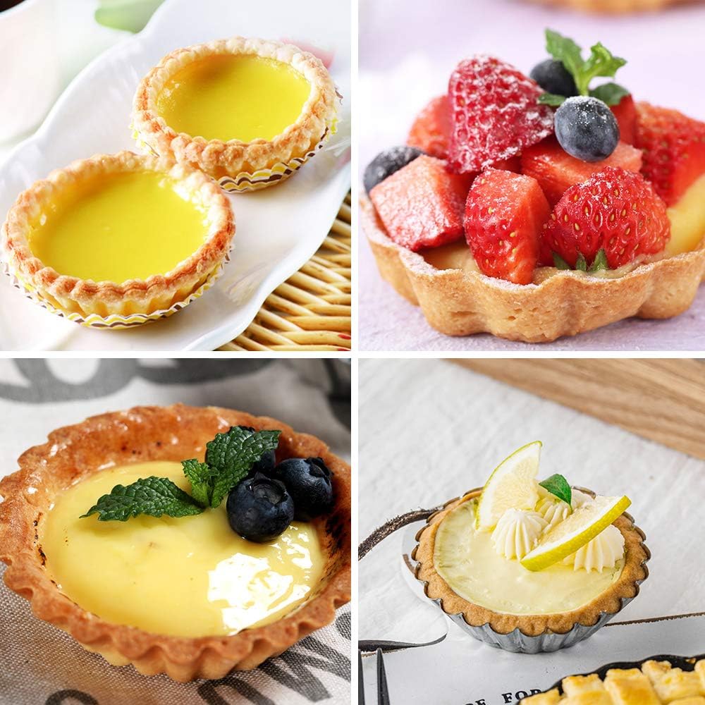 DaKuan 12 Packs Egg Tart Mold, Cupcake Cake Muffin Mold Mini Pie Pans Tin Pan Baking Tool, Carbon Steel- 2.6 Inch