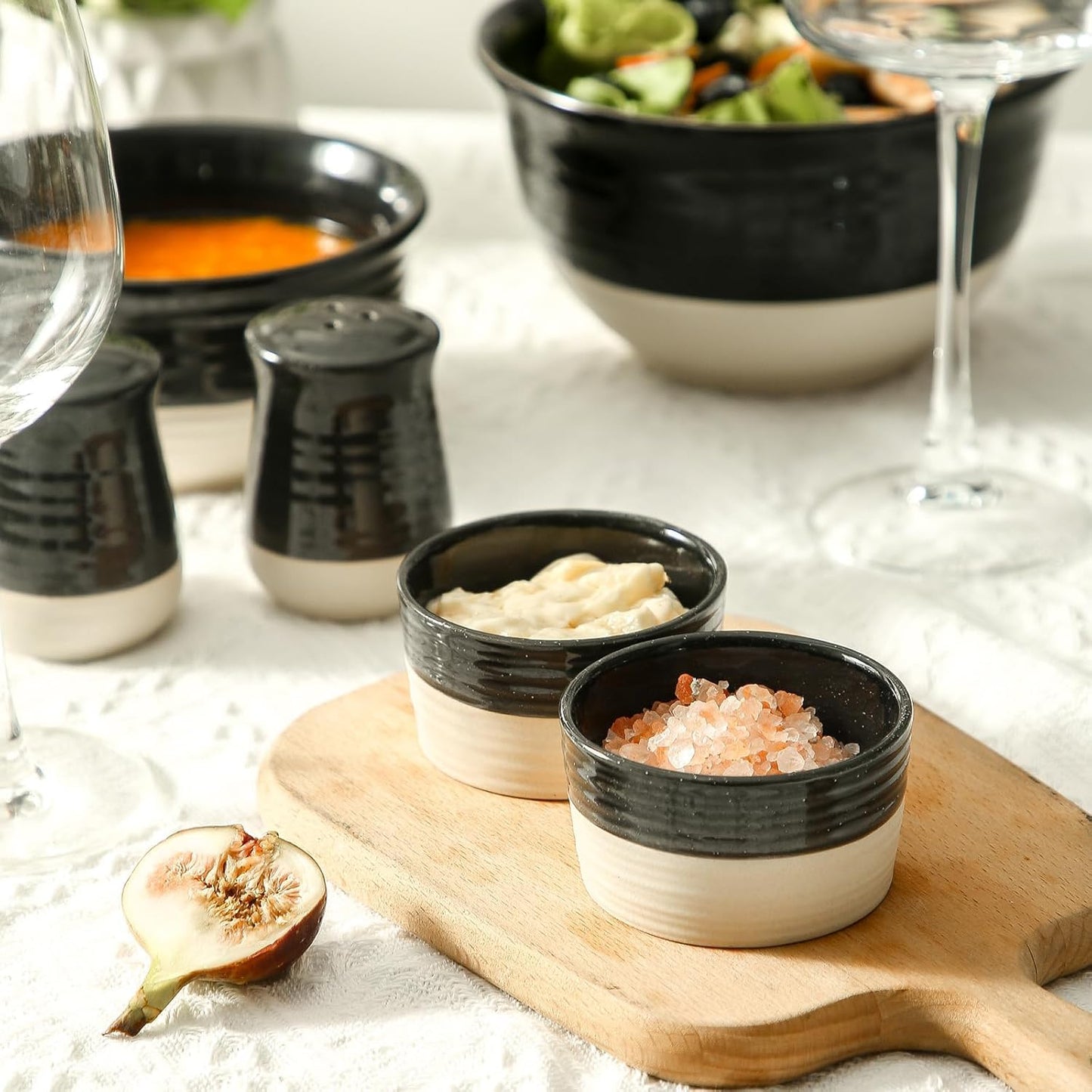 Ramekins 4 OZ Oven Safe,Set of 6 Ceramic Creme Brulee Ramekins,Mini Dessert Bowls for Souffle,Dipping Sauce,Ice Cream,Pudding and Charcuterie,Microwave & Oven Safe,Patchwork Black