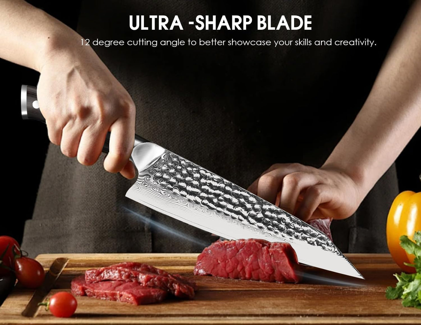 BRODARK Japanese Chef Knife, Damascus Chef Knife 8 inch with Japanese VG-10 Steel Core, Ultra-Sharp Professional Kitchen Knife, Handcrafted with Ebony Wood Handle, Holiday Gifts