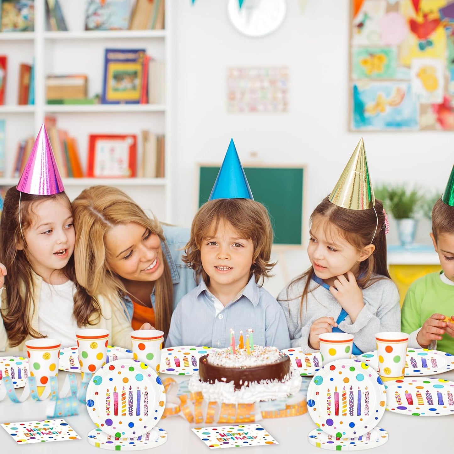 50PCS Happy Birthday Plates and Napkins, 7inch Colorful Dots Birthday Cake Dessert Plates Disposable Paper Dinnerware Set for Birthday's Party Supplies Decorations (Birthday's Candle, 7 Inch)