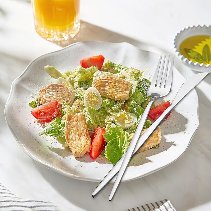 Meraki 24 Flatware Set Silverware Stainless Steel Flatware Utensils Cutlery Set Including Steak Knife Fork and Spoon for Home, Kitchen and Restaurant, Dishwasher Safe