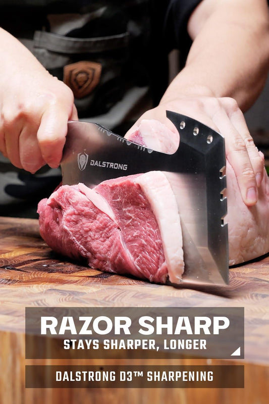 Dalstrong Meat Cleaver Knife - 9 Inch Obliterator - Valhalla Series - 9CR18MOV Steel - Celestial Resin & Wood Handle - Heavy Duty Bone Chopper - Chef Knife with Sheath - Butcher Knife for Meat Cutting