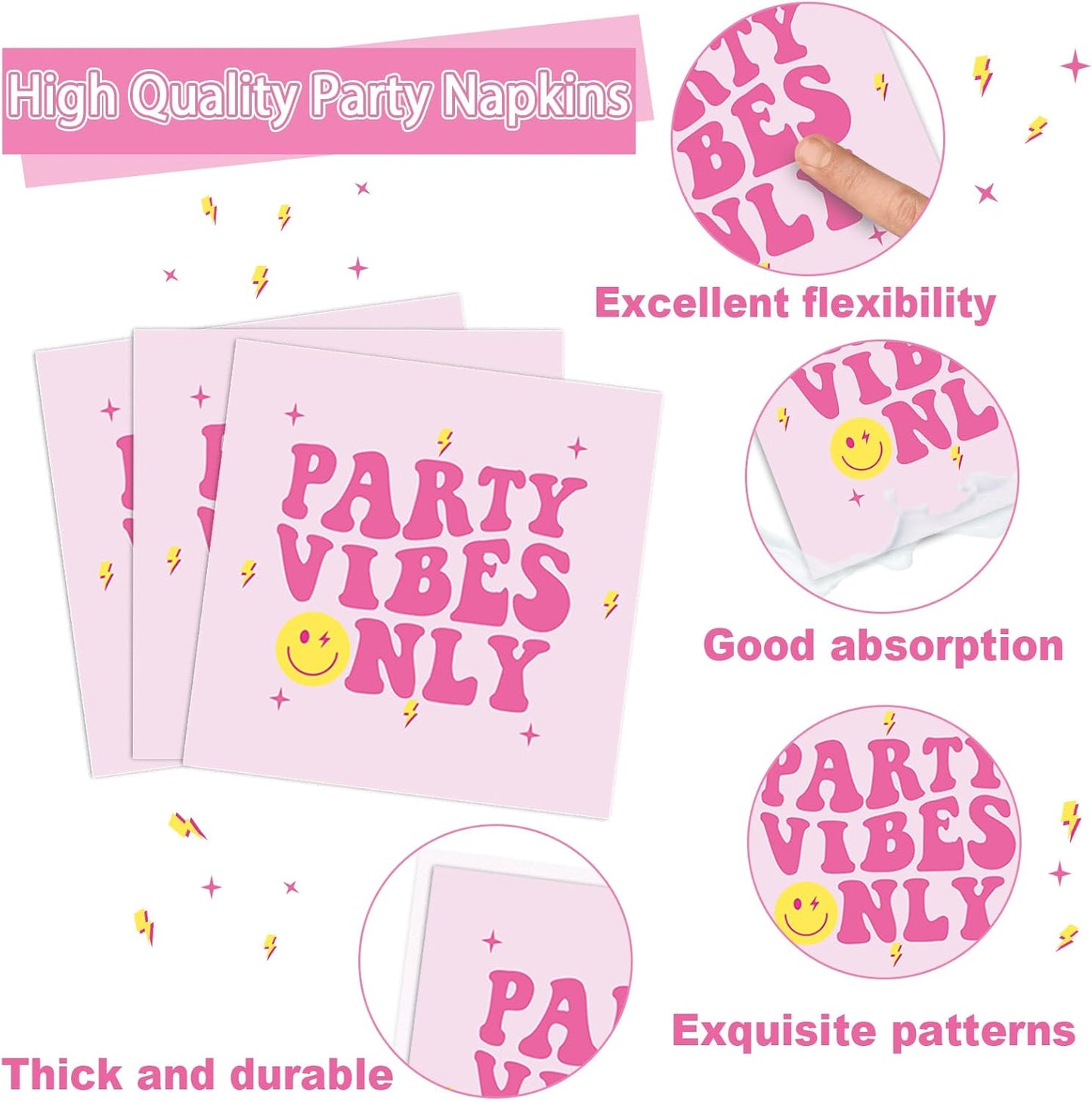 200Pcs Preppy Party Supplies Pink Smile Face Paper Plates Napkins Preppy Smile Face Party Tableware Set Dinnerware for Birthday Bachelor Baby Shower Decoration Serve 50