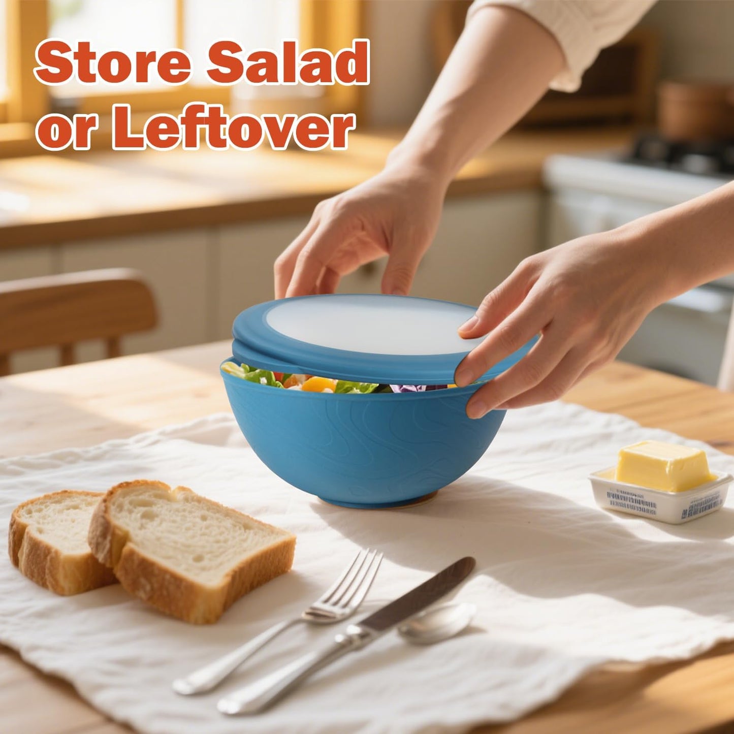 Wrova 40oz wheat straw bowls with lids set of 4,cereal bowls with covers anti-leaking,unbreakable salad container for lunch, dishwasher safe bowl sets for kitchen. Vibrant Series