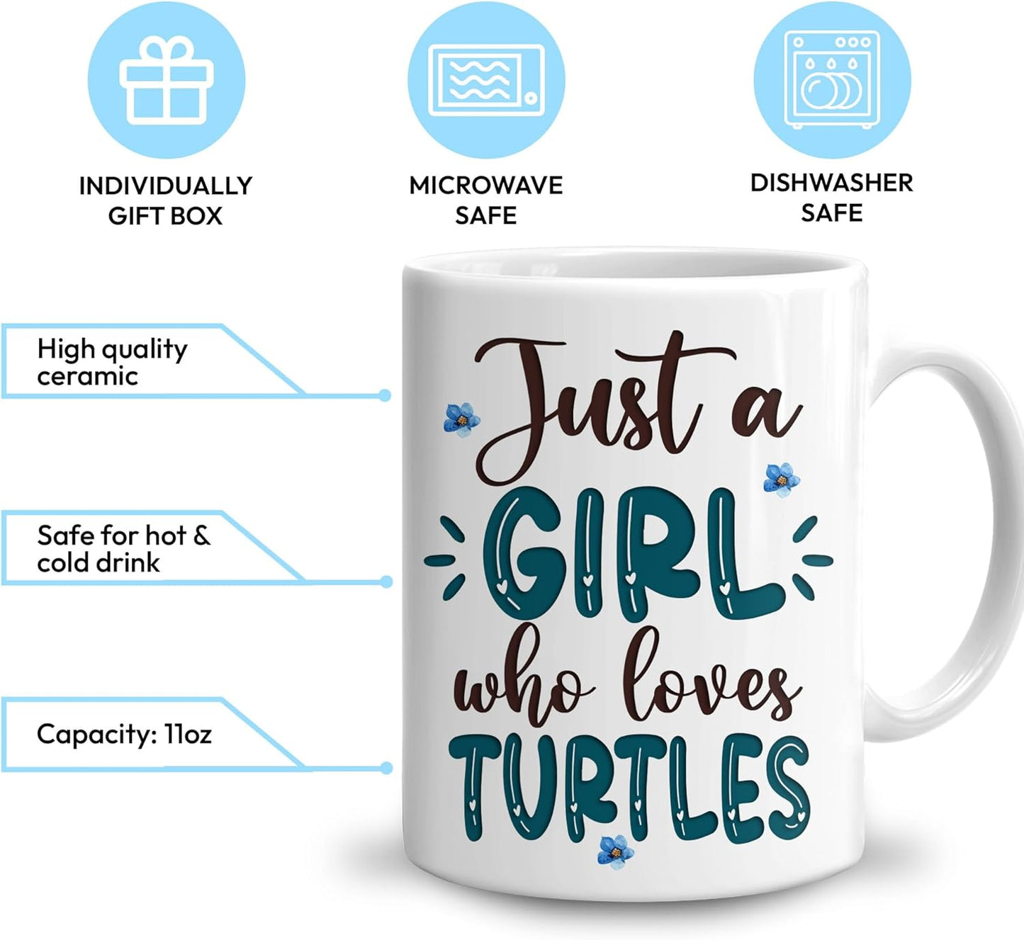 Hyturtle Personalized Gifts Sea Turtle Lover - Just A Girl Who Loves Turtles Custom Name Ceramic Coffee Mug Cup 11oz - Idea Cute Animal Lover Gifts For Women, Girl Daughter On Birthday, Christmas