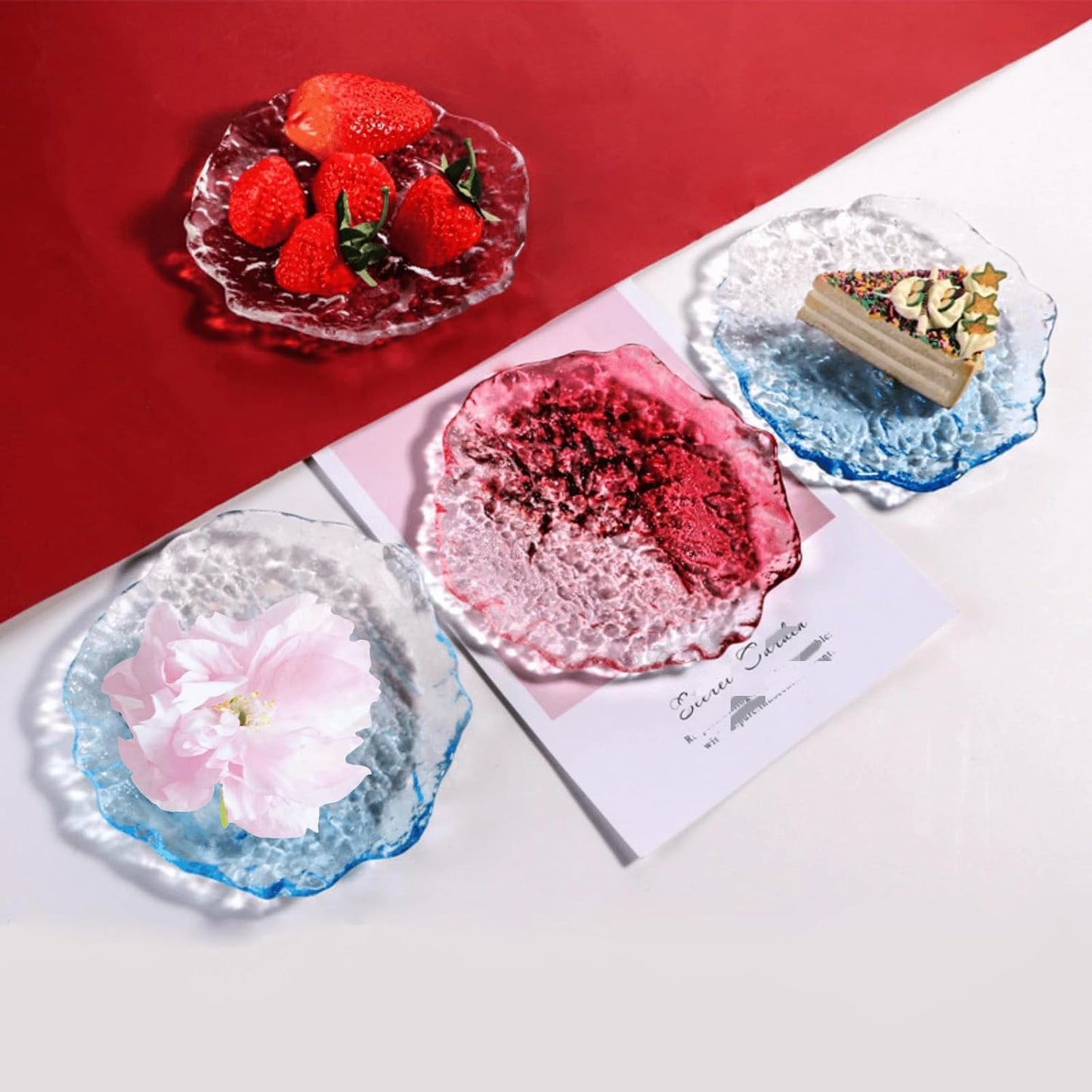 Colorful Glass Dessert Plates, Crystal Clear Snack Fruit Candy Cake Plate, Irregularity Shape Plates for Appetizer, Ice Cream, Salad, Small Serving Dishes (clear, 5.7inch 2pcs)