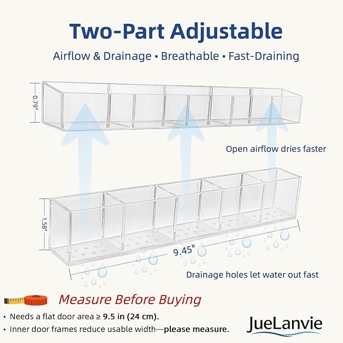 Upgraded 9.5” Acrylic Straw Holder for Cabinet Door – Adjustable Two-Part Organizer, Clear Kitchen Storage with Strong Adhesive, Space-Saving, No Drilling, Renter-Friendly