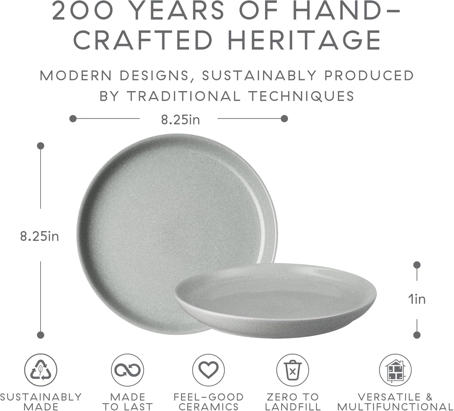 Denby - Elements Light Gray Coupe Salad Plates Set of 6 - Dishwasher Microwave Oven Safe - Scratch Chip Resistant Lunch, Appetizer, Dessert Plates - 8.25 Inch Ceramic Stoneware Dinnerware Set