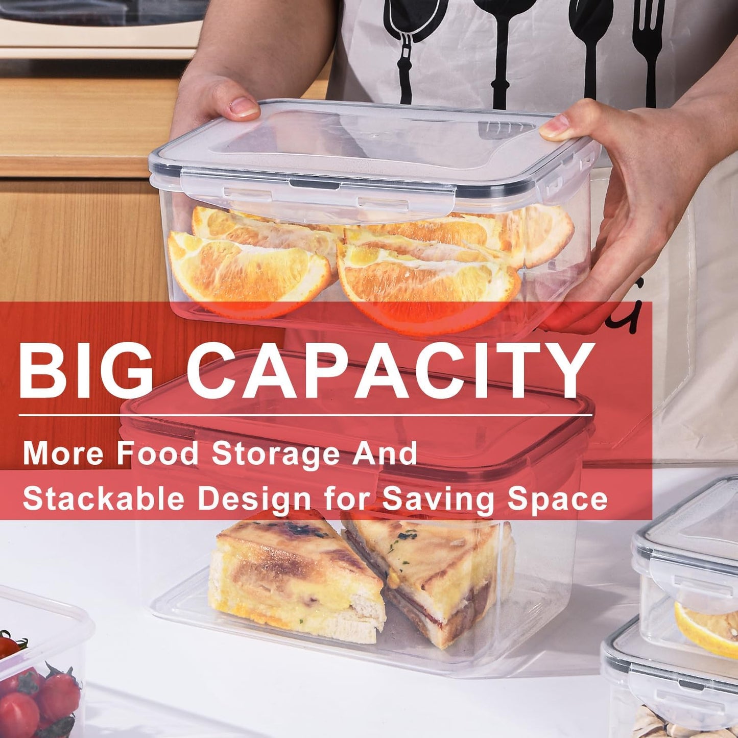 5 PCS Plastic Containers with Lids 94oz-10oz Freezer Containers for Food Storage，Airtight Fruit and Vegetable Storage, Microwave Safe Stackable Storage for Snack Sandwich